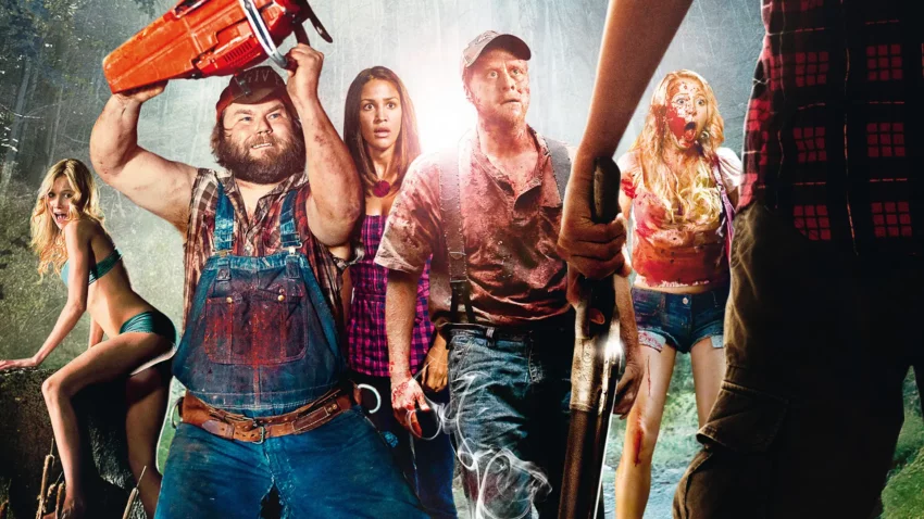 Bannière du film Tucker et Dale fightent le mal réalisé par Eli Craig avec Tyler Labine, Alan Tudyk et Katrina Bowden.