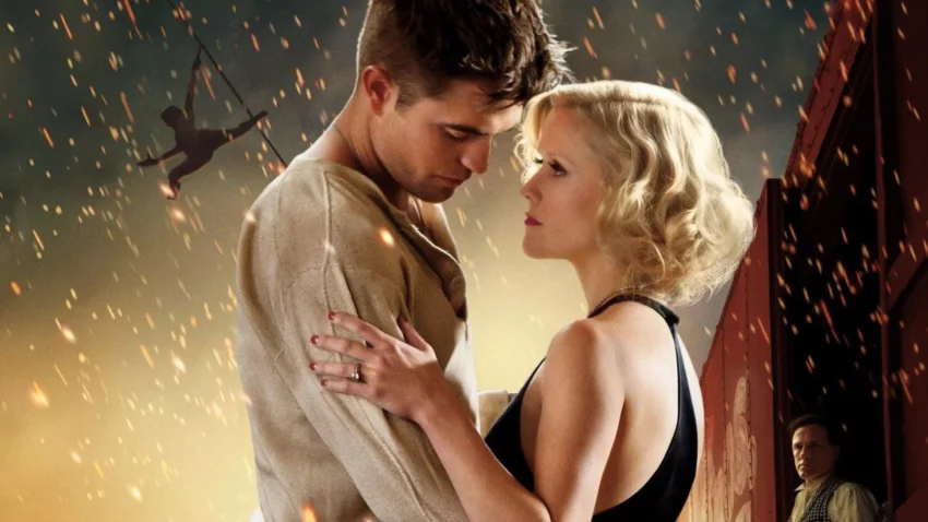 Bannière du film De l'eau pour les éléphants réalisé par Francis Lawrence avec Robert Pattinson et Reese Witherspoon.
