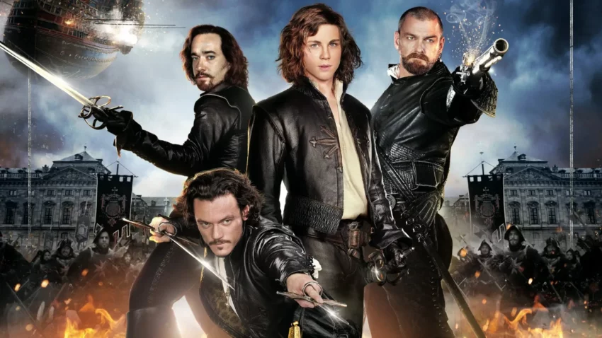 Bannière du film Les Trois Mousquetaires réalisé par Paul W.S. Anderson avec Logan Lerman, Matthew MacFadyen, Luke Evans, Ray Stevenson.
