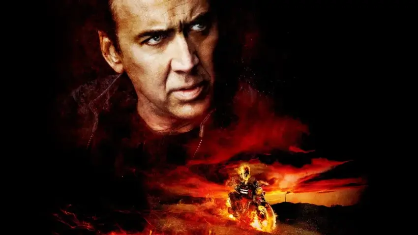 Bannière du film Ghost Rider 2 : L'Esprit de vengeance avec Nicolas Cage.