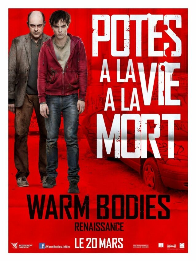 Affiche française du film Warm Bodies Renaissance réalisé par Jonathan Levine avec Nicholas Hoult (R), Rob Corddry (M) et la tagline "Potes à la vie, à la mort"