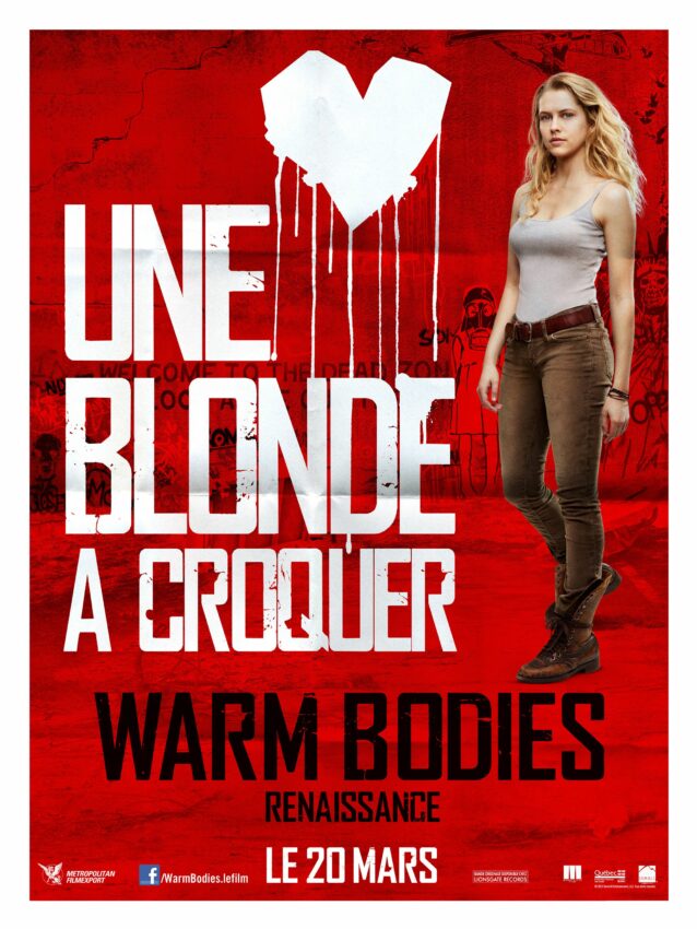 Affiche française du film Warm Bodies Renaissance réalisé par Jonathan Levine avec Teresa Palmer (Julie) et la tagline 'Une blonde à croquer'