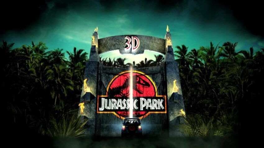 Bannière pour le film Jurassic Park 3D.