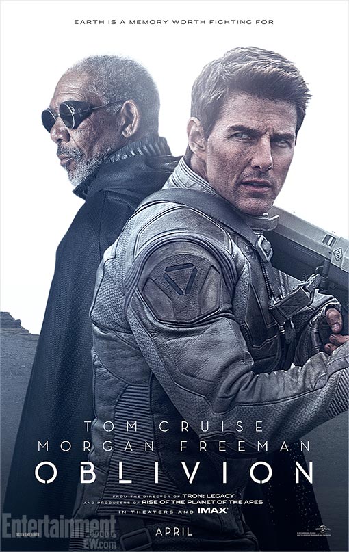 Poster du film Oblivion réalisé par Joseph Kosinski avec Morgan Freeman (Malcolm Beech) et Tom Cruise (Jack Harper)