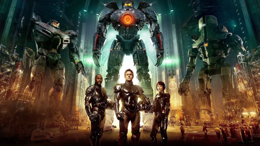 Bannière du film Pacific Rim de Guillermo del Toro avec Charlie Hunnam et Idris Elba.