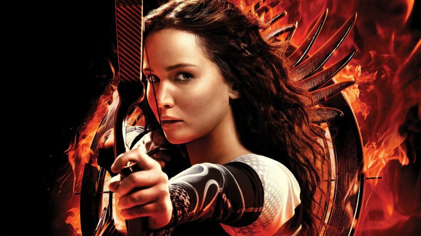 Bannière du film Hunger Games: L'embrasement avec Katniss (Jennifer Lawrence)
