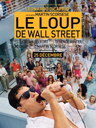 Affiche française du film Le Loup de Wall Street avec Leonardo DiCaprio au micro