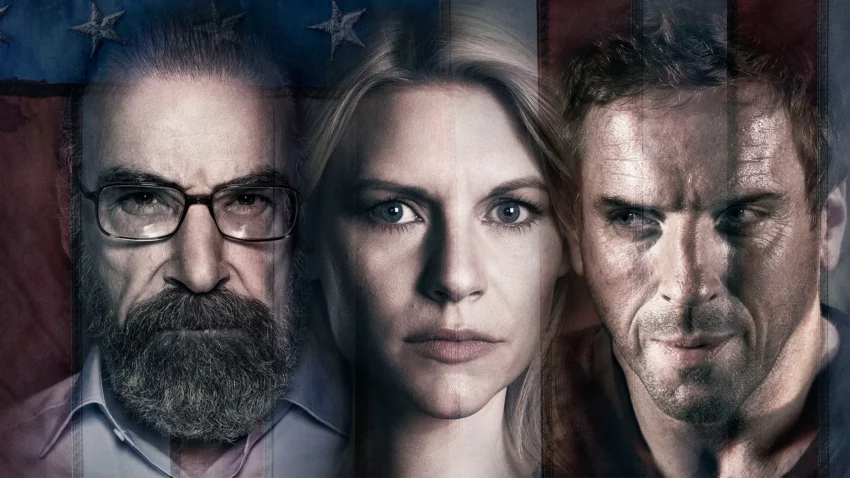 Bannière de la saison 3 de la série Homeland avec Claire Danes, Mandy Patinkin et Damian Lewis.