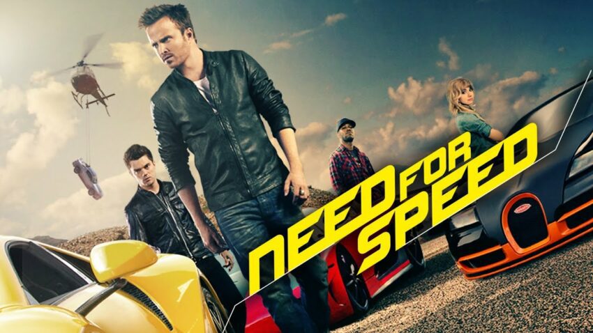 Bannière du film Need for Speed réalisé par Scott Waugh en 2014 avec Aaron Paul, Dakota Johnson, Imogen Poots, Michael Keaton et Dominic Cooper