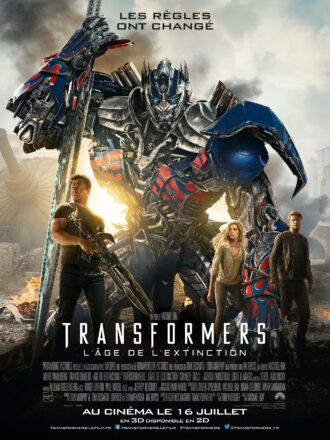 Affiche du film Transformers : l'âge de l'extinction réalisé par Michael Bay avec Mark Wahlberg, Nicola Peltz et Jack Reynor