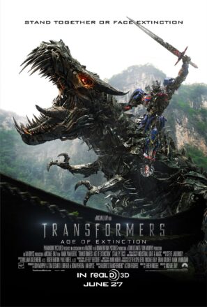 Poster du film Transformers : l'âge de l'extinction avec Optimus Prime sur Grimlock