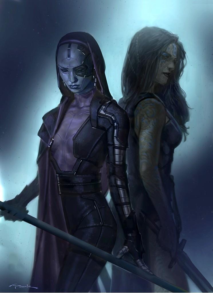 Concept Art de Nebula et Gamora pour le film Les Gardiens de la Galaxie par Andy Park