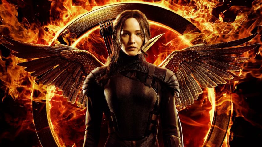 Bannière du film Hunger Games: La Révolte - Partie 2 avec Katniss (Jennifer Lawrence)