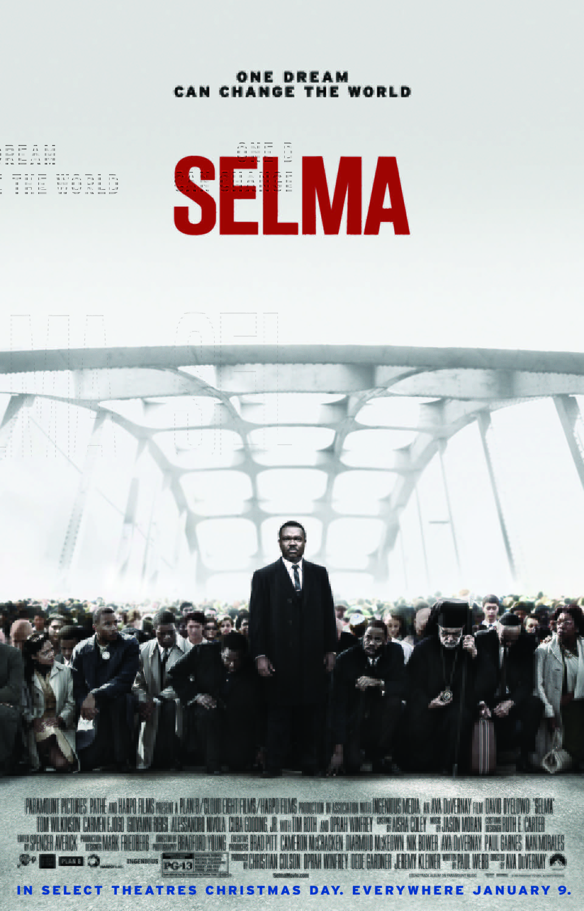 Poster du film Selma réalisé par Ava DuVernay avec David Oyelowo, Carmen Ejogo, Tom Wilkinson, Giovanni Ribisi, Oprah Winfrey, Tim Roth, Cuba Gooding Jr.
