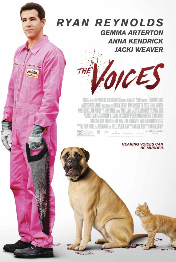 Poster du film The Voices réalisé par Marjane Satrapi avec Ryan Reynolds, Gemma Arterton, Anna Kendrick, Jacki Weaver