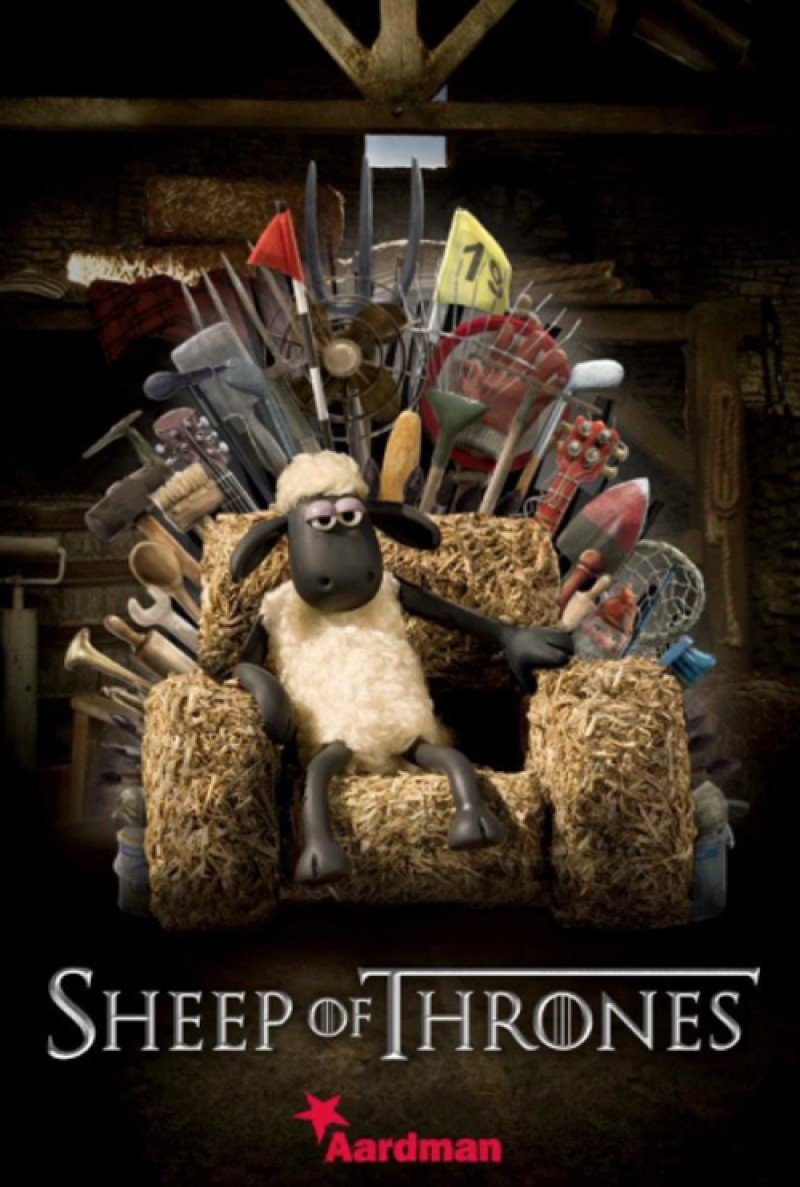 Poster parodie de Game of Thrones avec Shaun le Mouton Le Film écrit et réalisé par Mark Burton et Richard Starzak