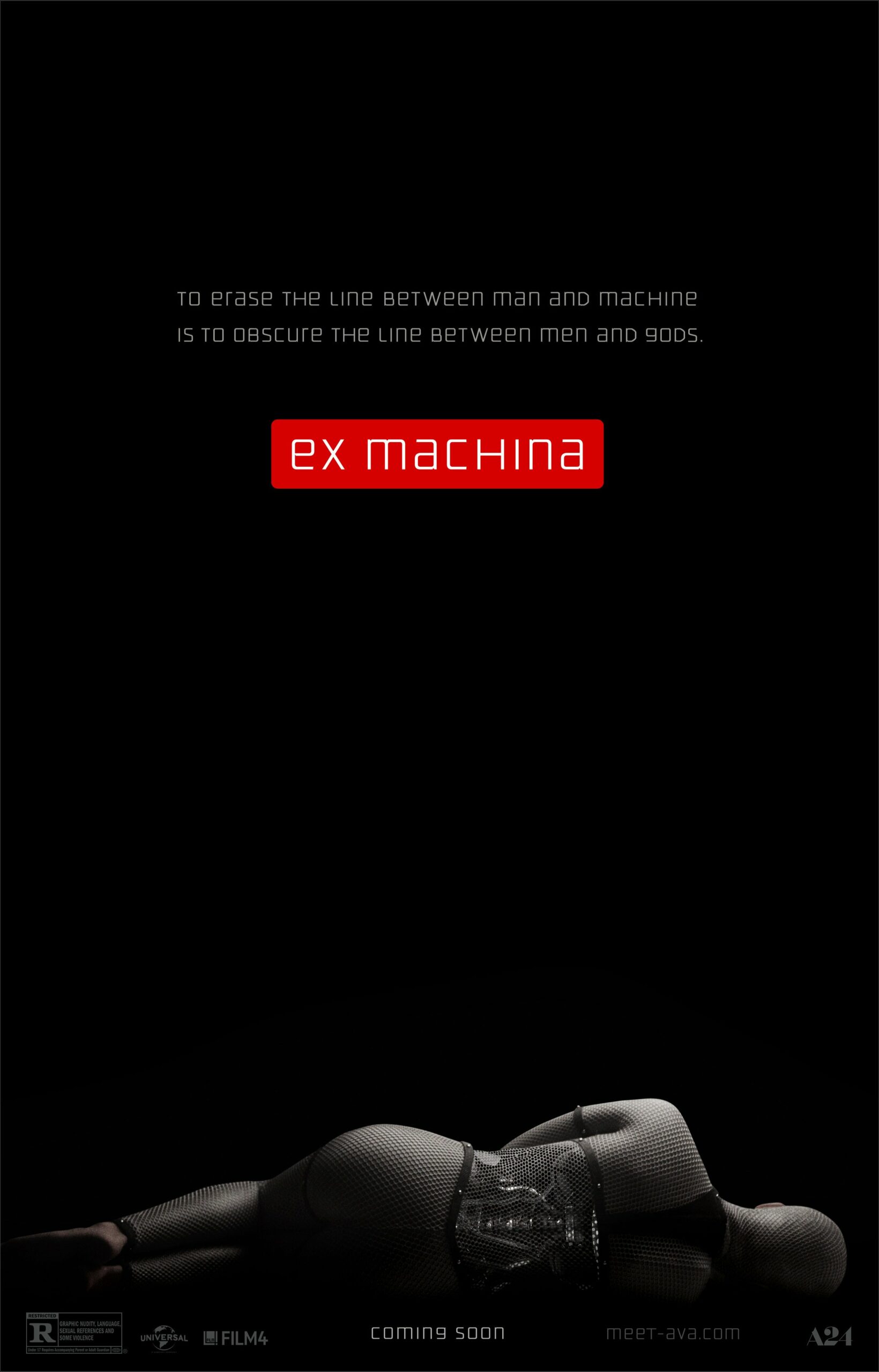 Poster du film Ex Machina écrit et réalisé par Alex Garland avec Domhnall Gleeson, Alicia Vikander, Oscar Isaac