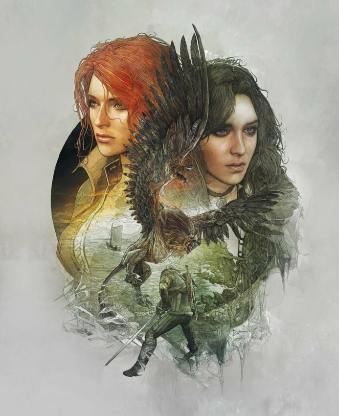 Poster du jeu vidéo The Witcher 3: Wild Hunt avec Triss et Yennefer