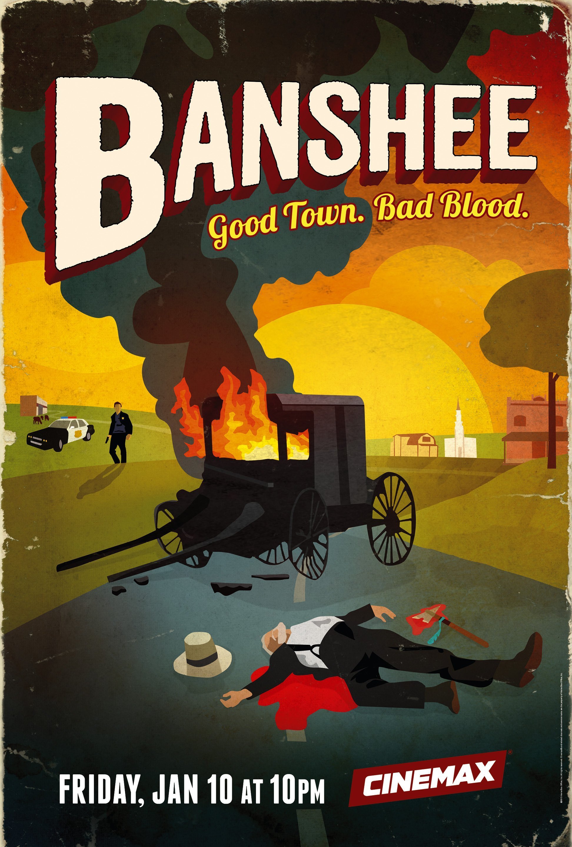 Poster de la saison 2 de la série Banshee créée par David Schickler et Jonathan Tropper avec la tagline "Good Town. Bad Blood."