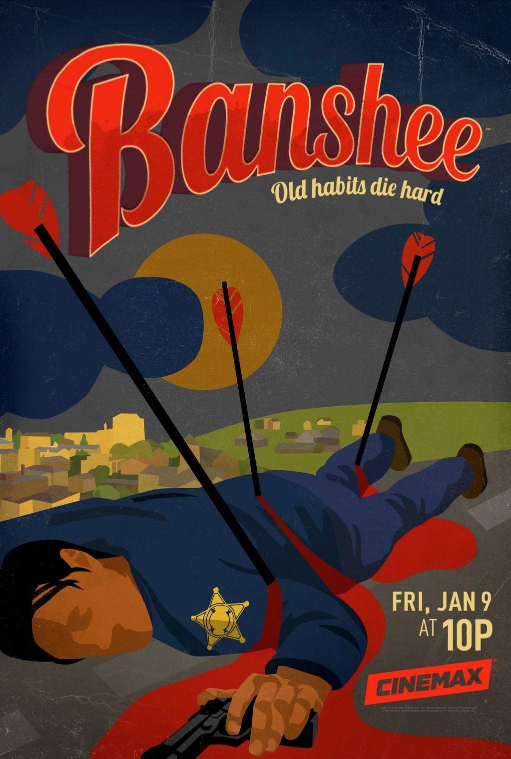 Poster de la saison 3 de la série Banshee créée par David Schickler et Jonathan Tropper avec la tagline "Old habits die hard"