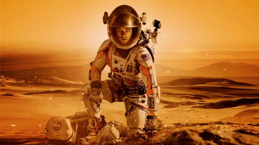 Bannière du film Seul sur Mars réalisé par Ridley Scott, d'après un scénario de Drew Goddard, avec Matt Damon