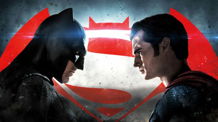 Bannière du film Batman V Superman: Dawn Of Justice réalisé par Zack Snyder, sur un scénario de Chris Terrio, avec Ben Affleck et Henry Cavill