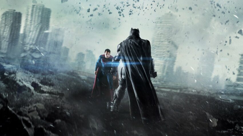 Bannière du film Batman V Superman: Dawn Of Justice réalisé par Zack Snyder, sur un scénario de Chris Terrio, avec Henry Cavill et Ben Affleck