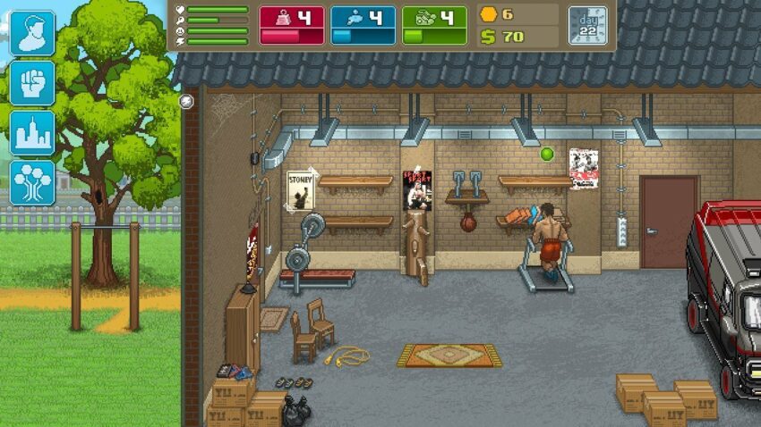 Image du jeu vidéo Punch Club présentant l'entraînement