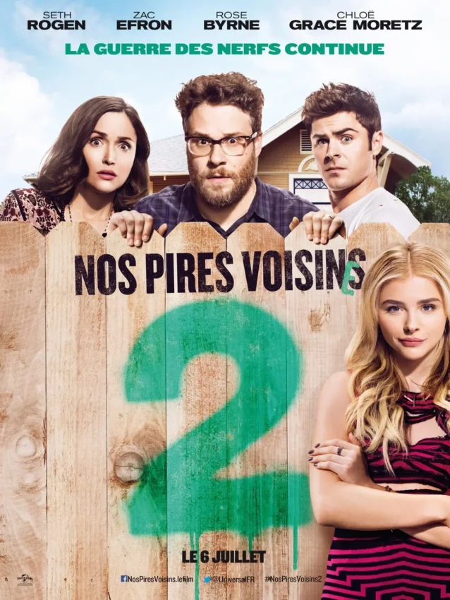 Affiche de Nos pires voisins 2 avec la tagline "La guerre des nerfs continue"