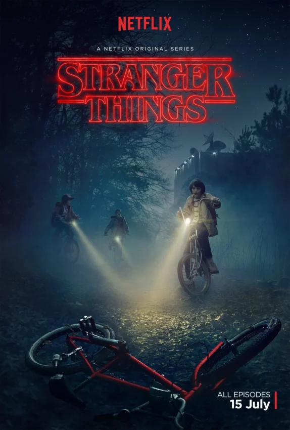 Poster de la première saison de la série Stranger Things créée par Matt Duffer et Ross Duffer.