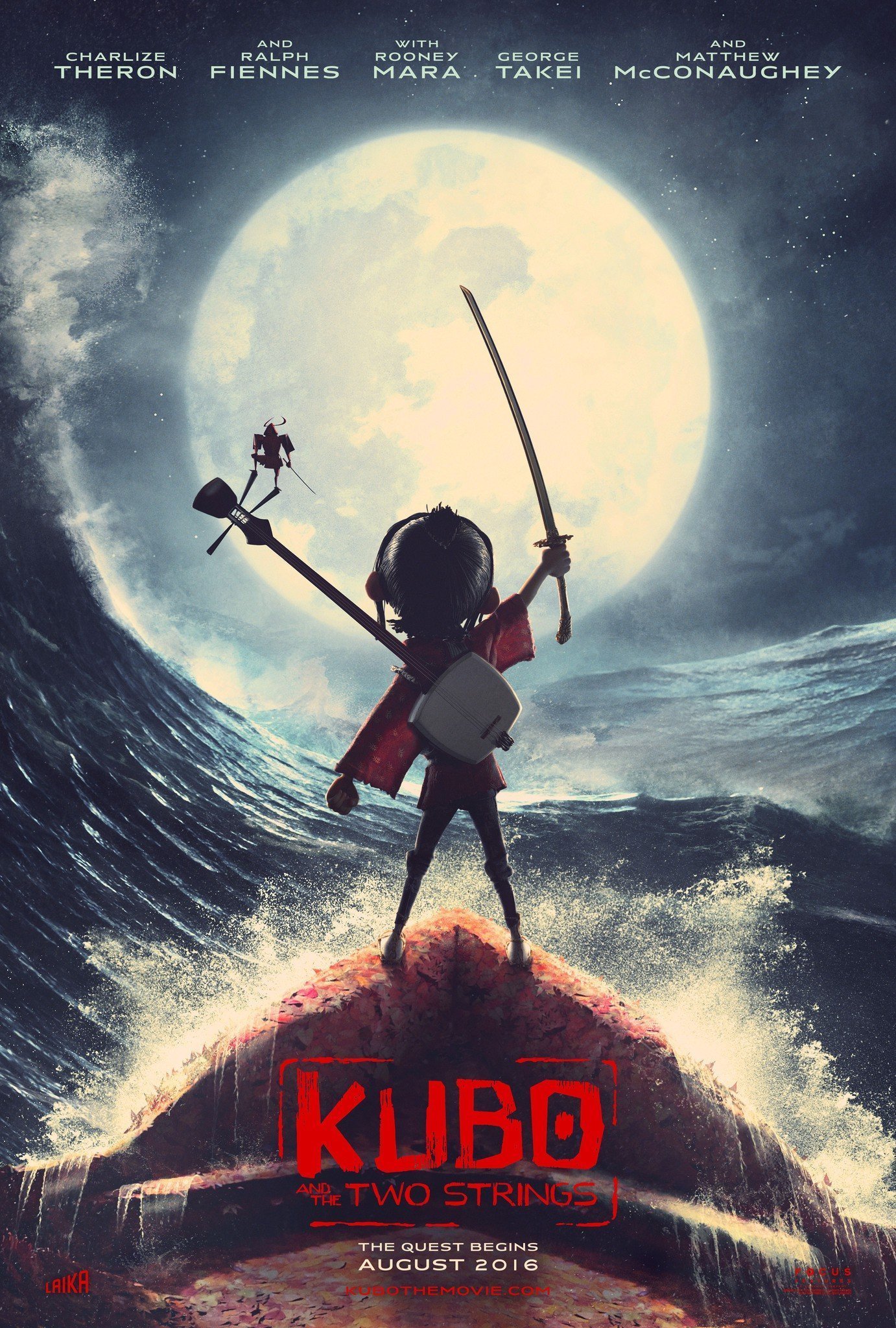 Poster teaser du film Kubo et l’armure magique réalisé par Travis Knight avec les voix de Charlize Theron, Ralph Fiennes, George Takei, Rooney Mara, Matthew McConaughey