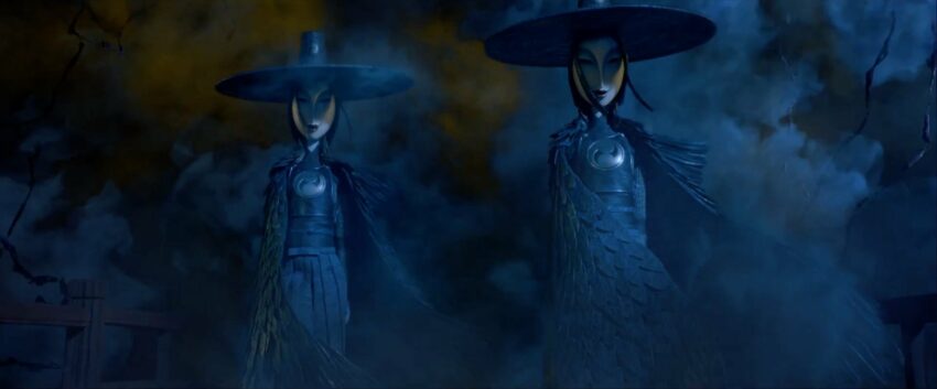 Photo de Kubo et l’armure magique avec les deux soeurs maléfiques