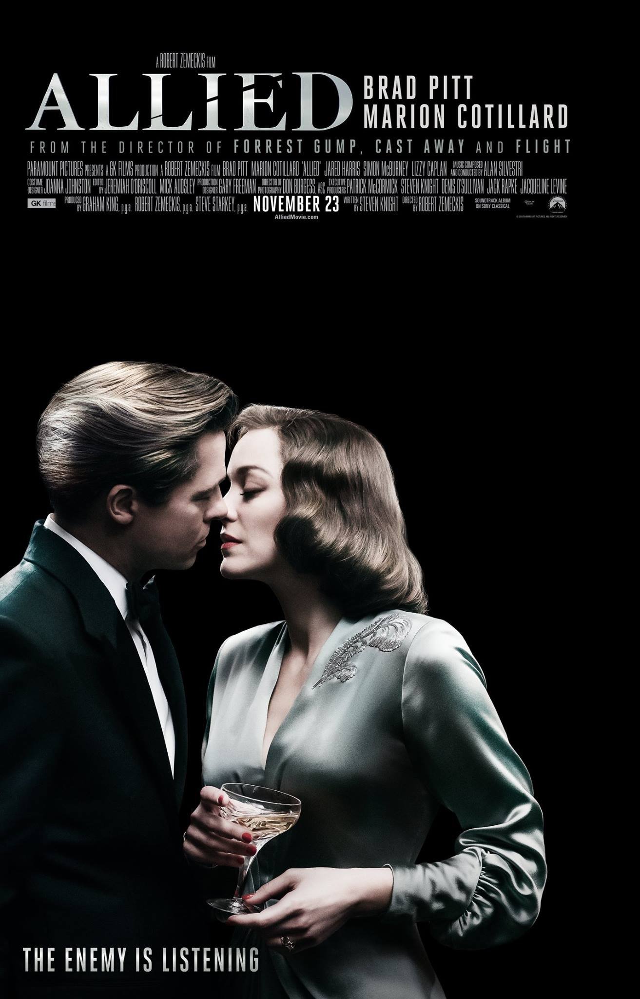 Poster d'Alliés avec Brad Pitt et Marion Cotillard