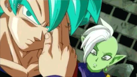 Gif animé de Dragon Ball Super avec Son Goku frappant Zamasu