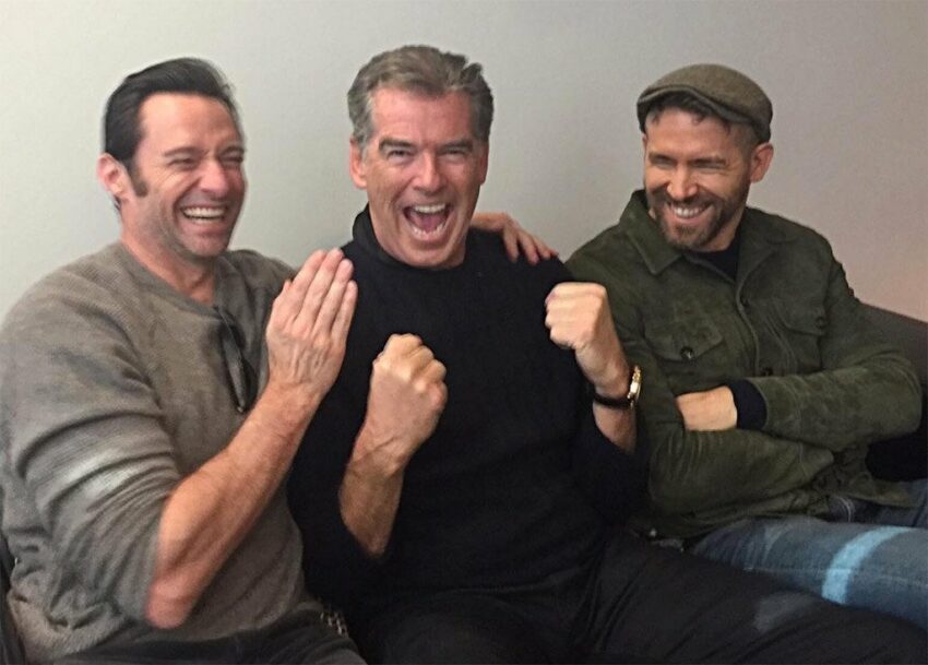 Photo d'une rencontre entre Hugh Jackman, Pierce Brosnan et Ryan Reynolds