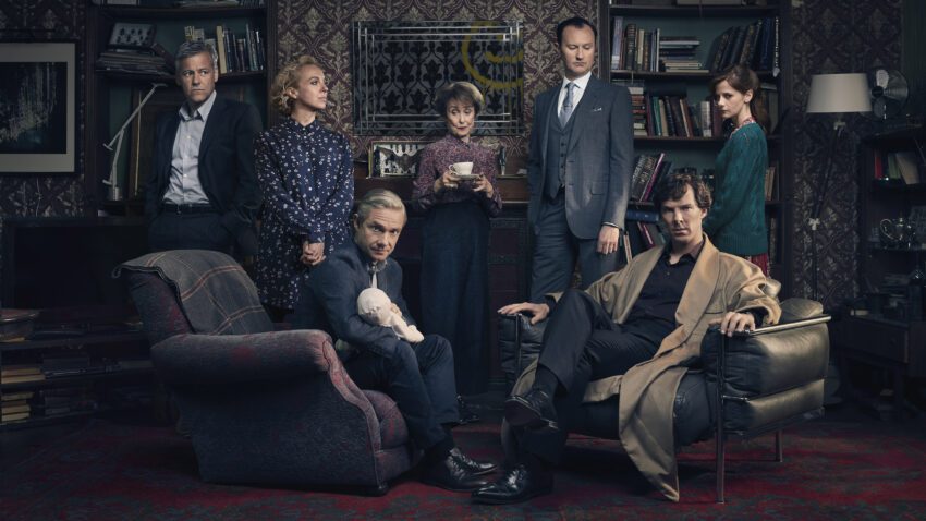 Bannière de la saison 4 de la série Sherlock avec Benedict Cumberbatch et Martin Freeman