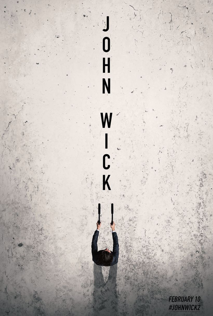 Poster de John Wick 2 avec Keanu Reeves équipé de deux flingues