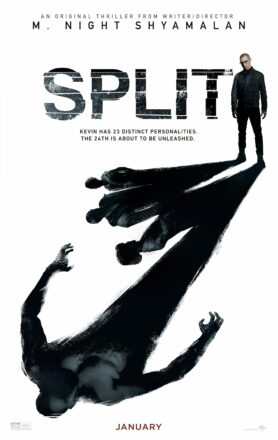 Poster du film Split avec les ombres projetées par le corps de Kevin