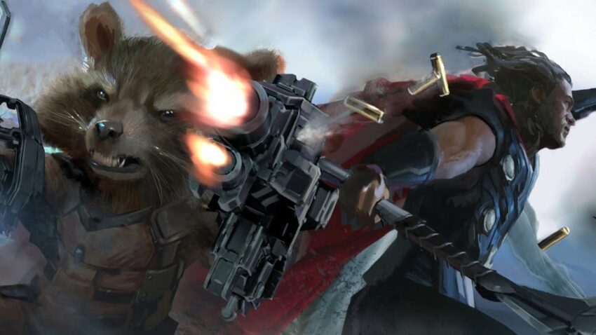 Concept art pour Avengers: Infinity War avec Rocket Raccoon et Thor
