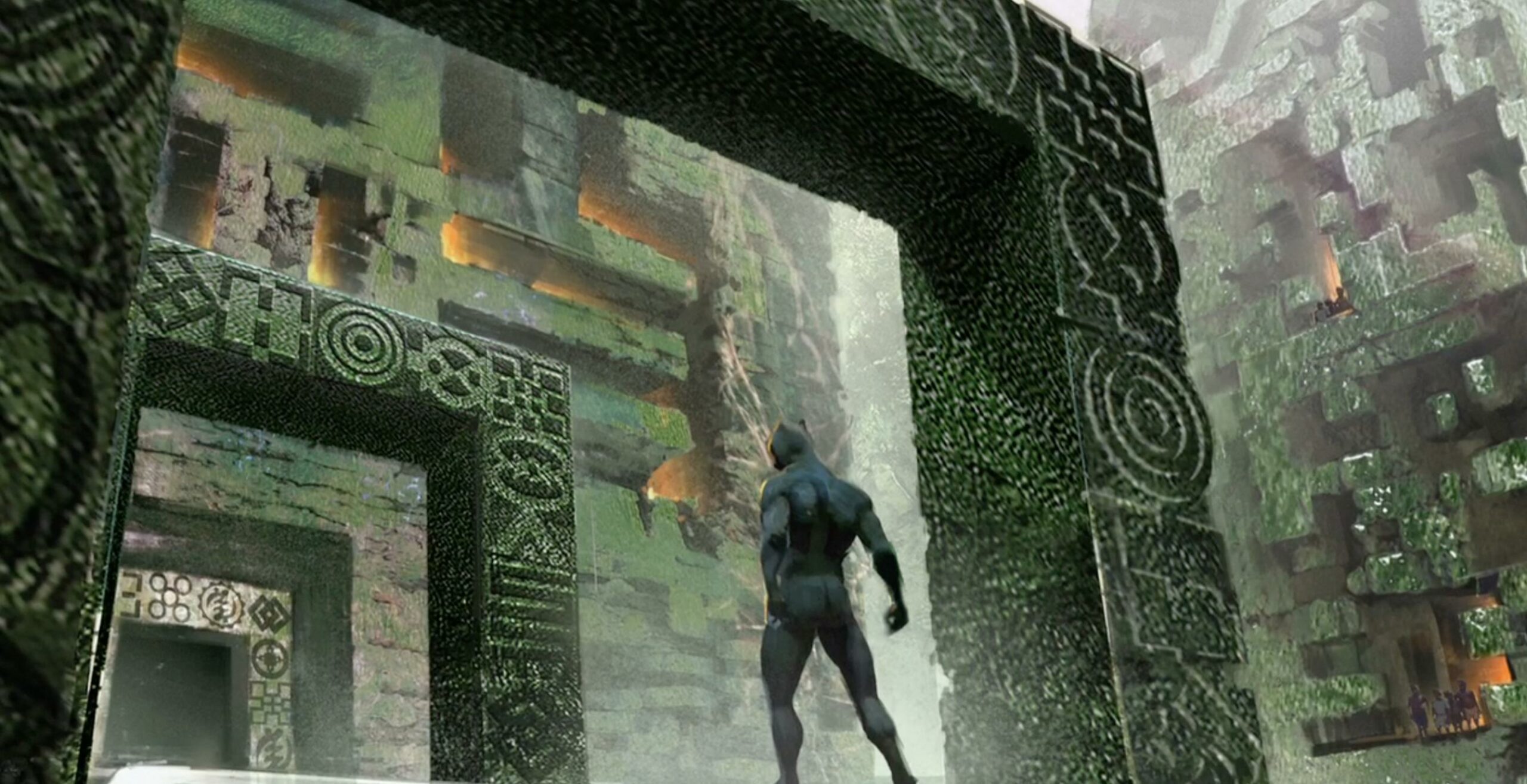 Concept art pour Black Panther avec Black Panther à l'entrée d'un temple