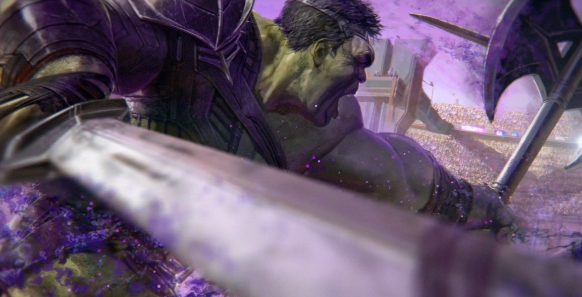 Concept art pour Thor: Ragnarok avec Gladiateur Hulk dans l'arène