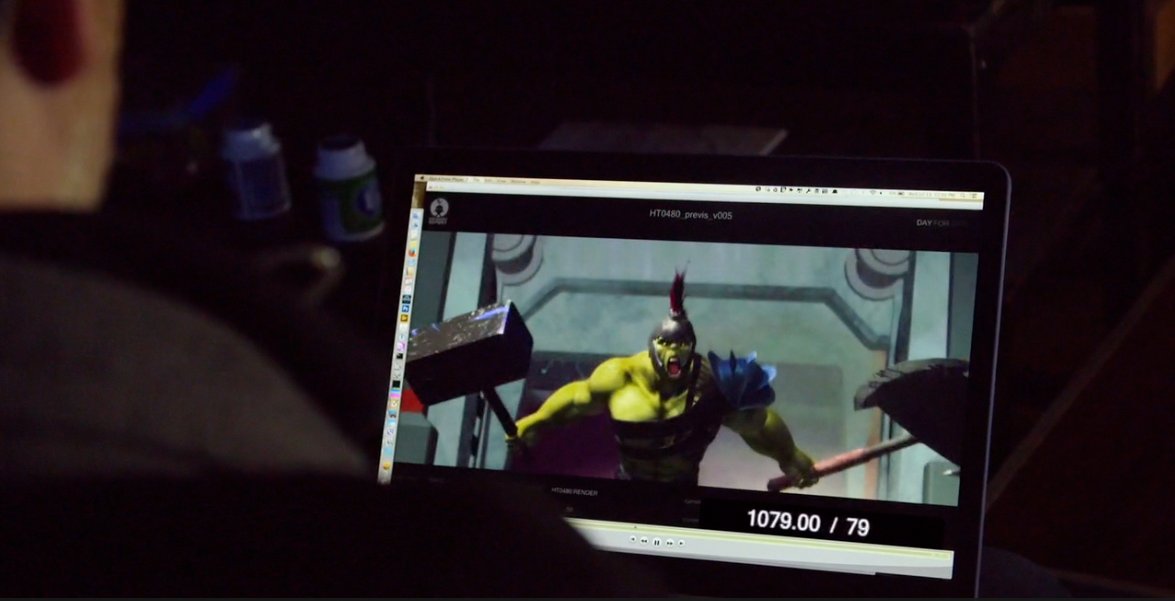 Photo du tournage de Thor: Ragnarok montrant une prévisualisation de Gladiateur Hulk