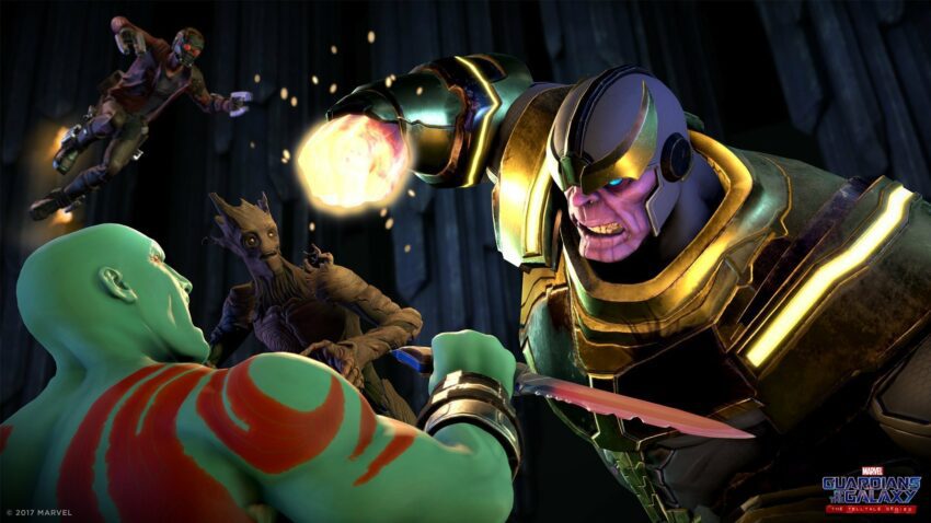 Image de Drax contre Thanos dans le jeu vidéo Guardians of the Galaxy: The Telltale Series