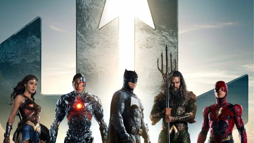Poster du film Justice League avec Wonder Woman, Cyborg, Batman, Aquaman et Flash