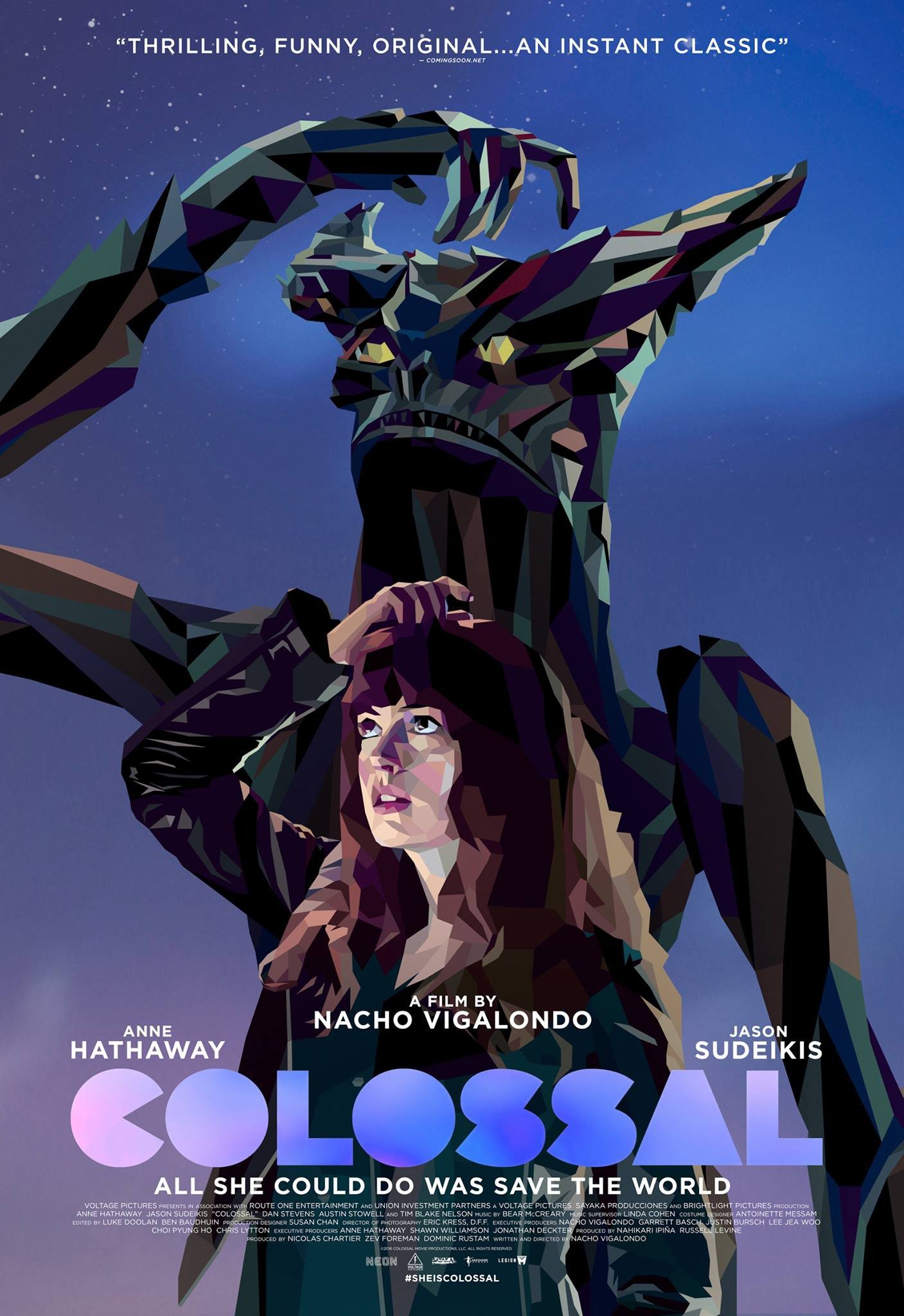 Poster du film Colossal écrit et réalisé par Nacho Vigalondo avec Anne Hathaway
