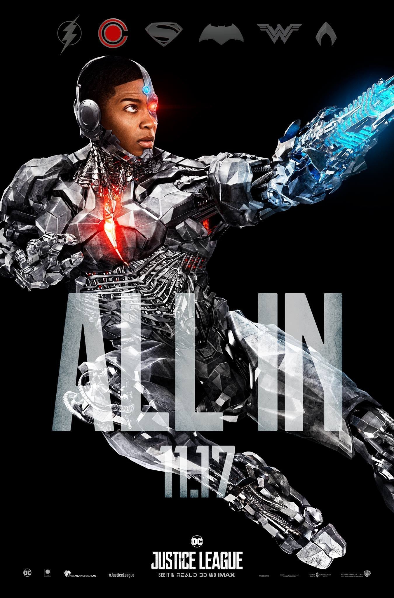 Poster "All in" du film Justice League avec Cyborg