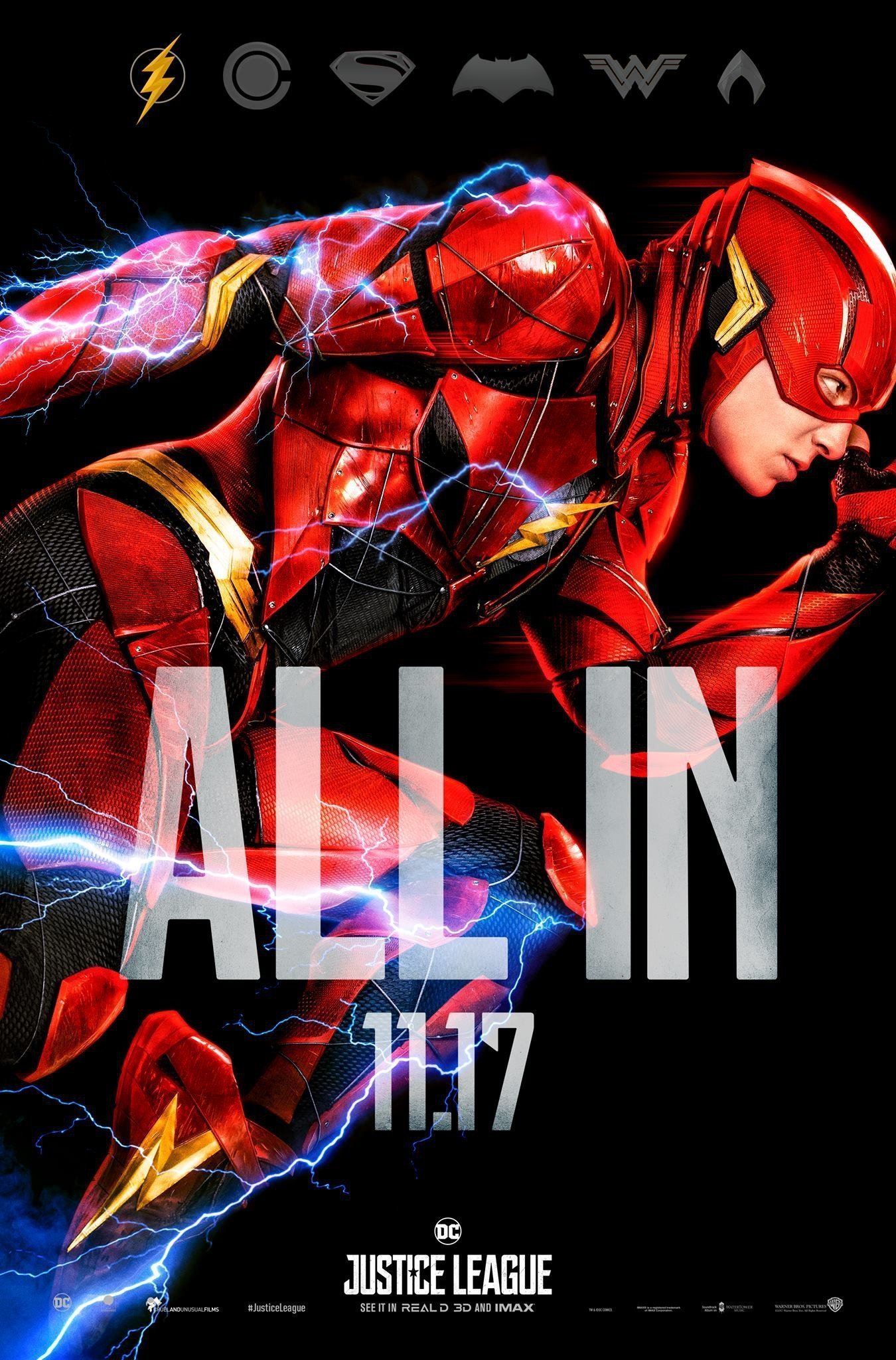 Poster "All in" du film Justice League avec Flash