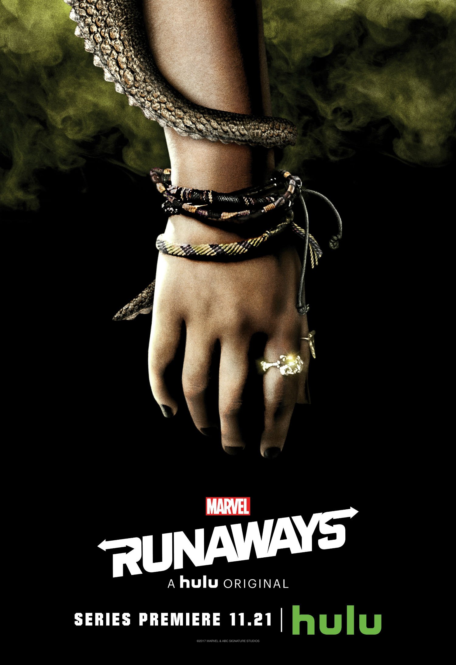 Poster de la saison 1 de Runaways avec le poing de Gert Yorkes