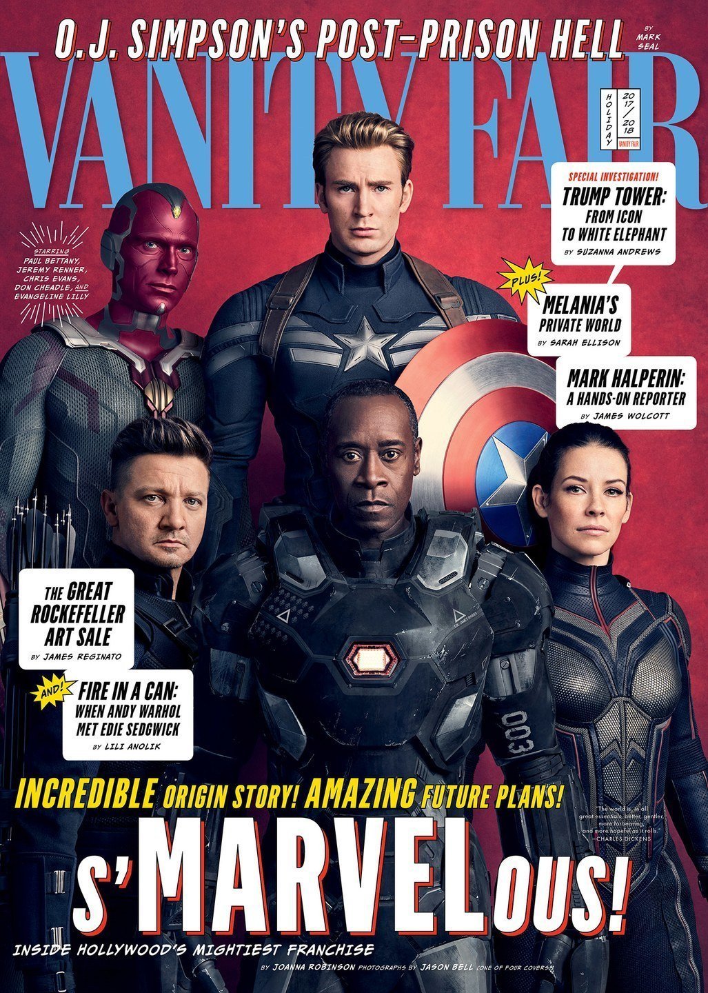 Couverture de Vanity Fair avec Captain America, Vision, Hawkeye, War Machine et The Wasp