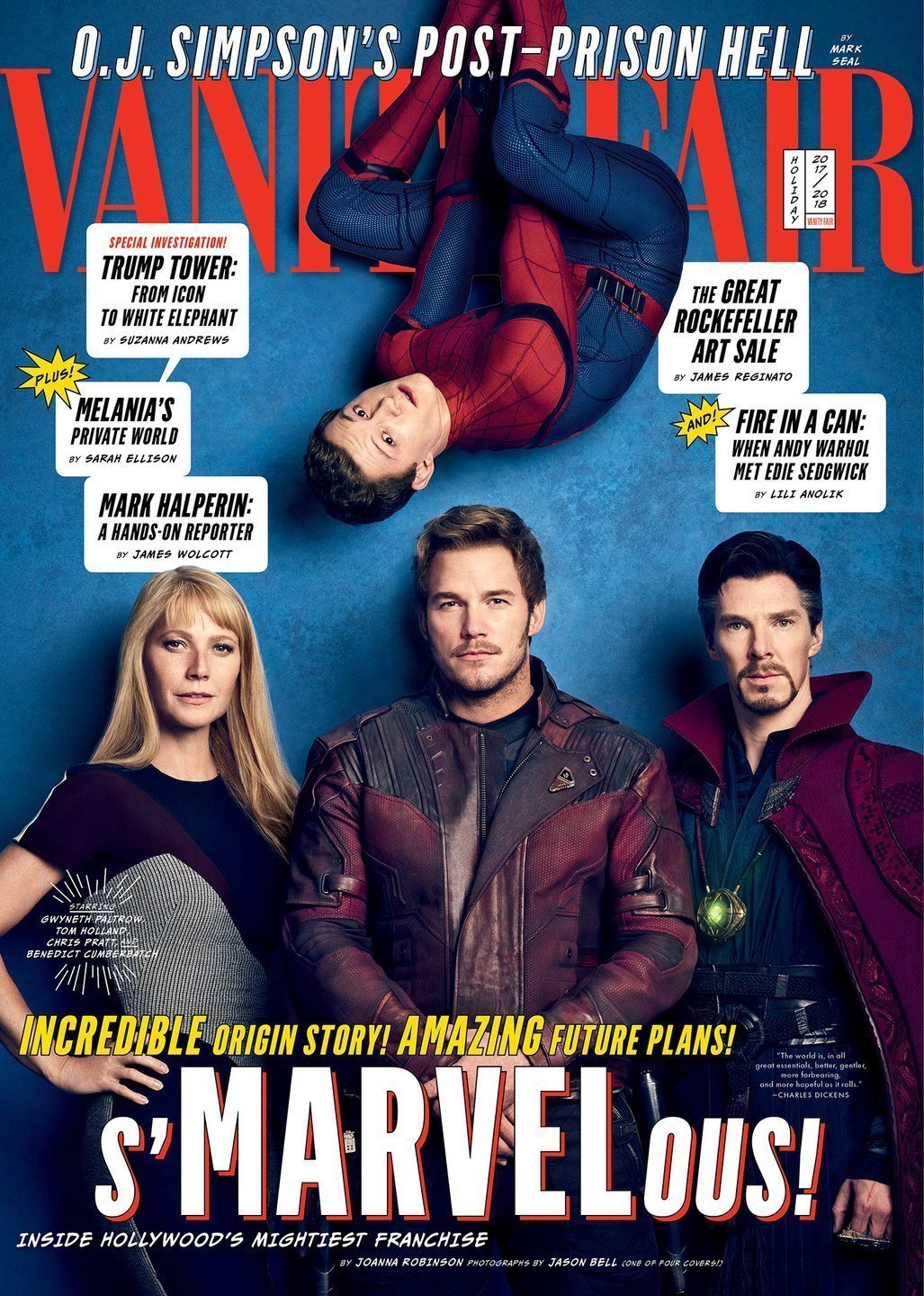 Couverture de Vanity Fair avec Spider-Man, Pepper Potts, Star-Lord et Doctor Strange
